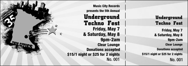 Twin Cities Event Ticket (black and white)