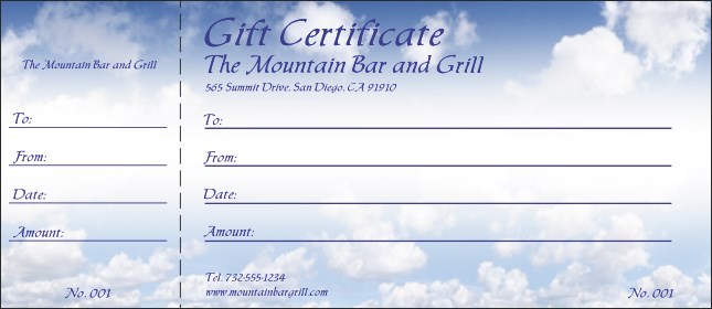 Blue Skies Certificate 002 Product Front