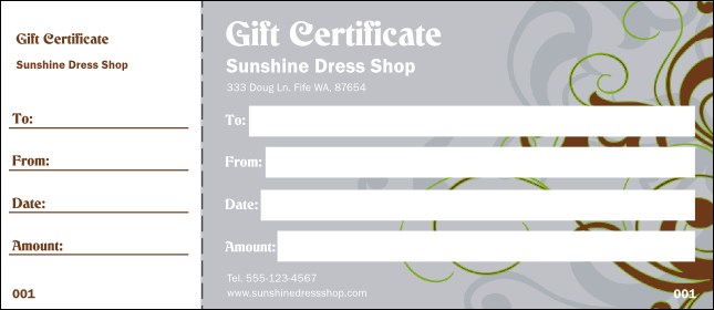 Swirls Gift Certificate Product Front