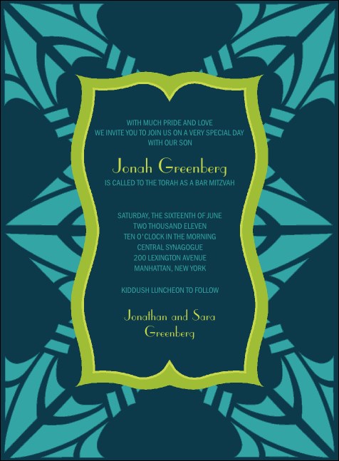 Bar Mitzvah Teal & Green Invitation Product Front