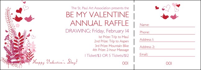 Valentine Love Birds Raffle Ticket Product Front