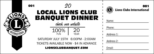 Lions Club International Banner Raffle Ticket Product Front