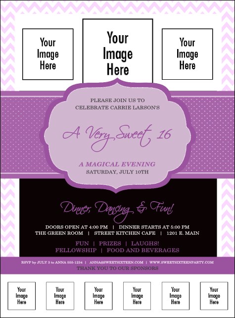Sweet Sixteen Purple Chevron Logo Flyer Product Front