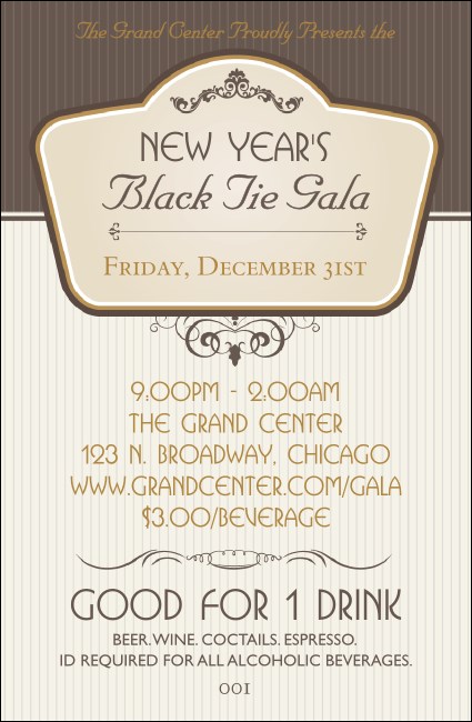 Classic Brown Pinstripe Drink Ticket Product Front